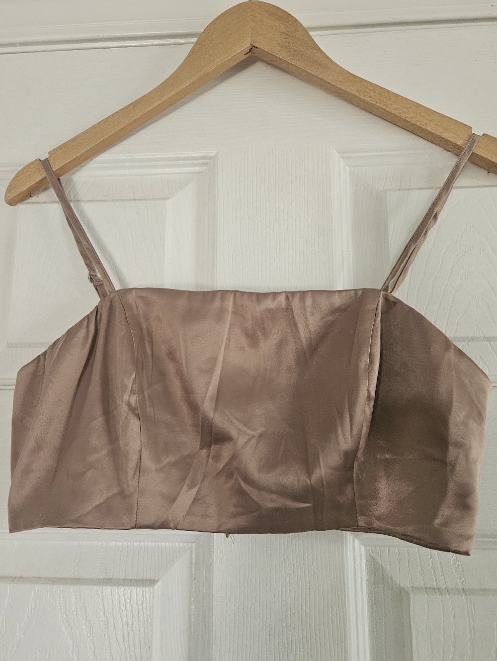 Tic Toc Satin Spaghetti Strap Crop Top in Dusty Rose